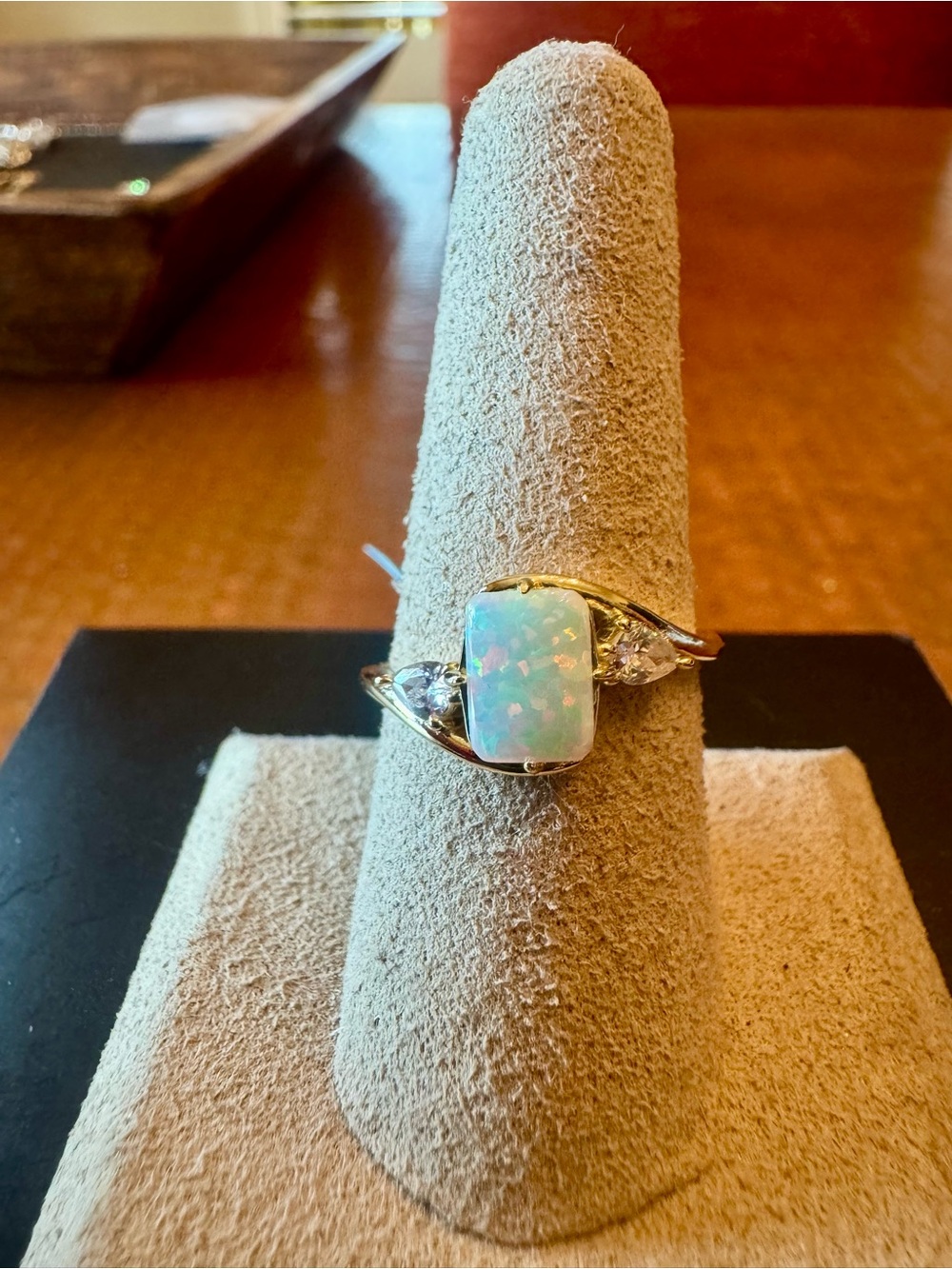 Gold Opal Accent Ring with White Opalescent Center